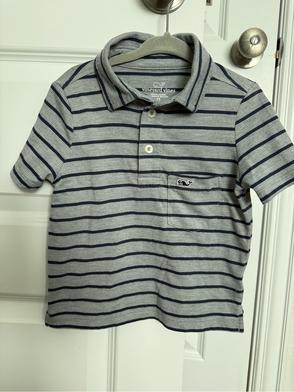 Vineyard Vines Gray & Navy Striped Boys Polo